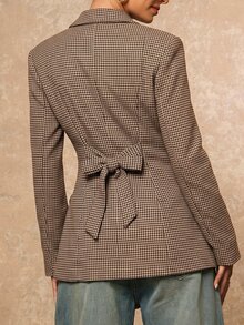 Lumalex Fall Winter Houndstooth Exaggerated Padded Shoulder Cinched Waist Asymmetrical Button Women's Blazer,New Fall Styles Dawn-To-Gala Elegant - Khaki - View 7