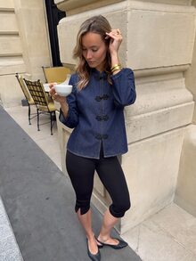 Serisse 女款街頭風優雅盤扣長袖牛仔外套，秋冬女裝穿搭，中式盤扣牛仔夾克，基礎百搭外套 - 藍色 - 查看 7