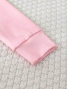女童針織圓領長袖上衣與長褲兩件套，蝴蝶結、愛心與數位印花圖案，柔軟親膚修身睡衣居家服 - 粉色 - 查看 9