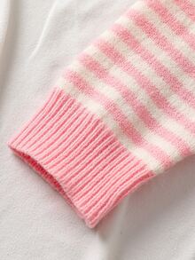 Tween Girl Heart Stripe Pink Cute Pullover Sweater - Pink - View 5