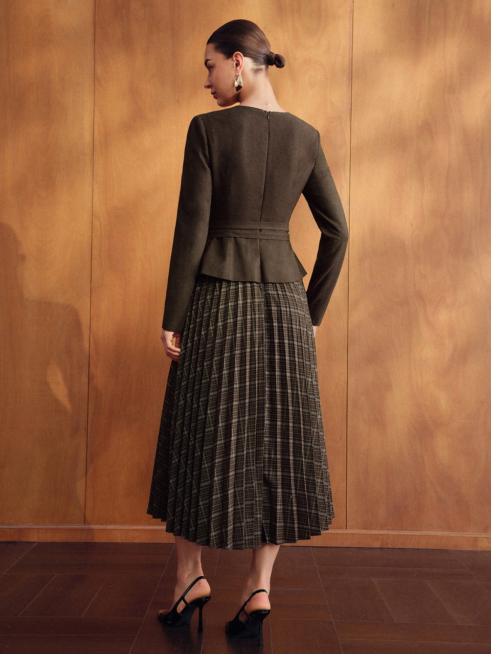 MOTF ELEGANT V-NECK FASHIONABLE ELEGANT CINCHED CINCHED WAIST PLEATED HEM FLARE WOMEN'S DRESS