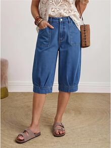EMERY ROSE Cowgirl Outfit Plus Size Women's Blue Non-Stretch Slim Fit Cropped Jeans - Dark Wash - View 1