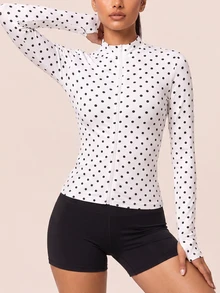 SHEIN BAE 波點印花前拉鍊修身運動夾克 - 白色 - 查看 6