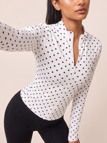 SHEIN BAE 波點印花前拉鍊修身運動夾克 - 白色 - 查看 3
