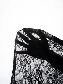 Cryptelle Autumn/Winter Women's Lace Waist-Cinching Long Sleeve Sexy Transparent Blouse, Gothic Dark Style Halloween Inner Layer - Black - View 8