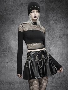 Cryptelle Women's Fall Black Gothic Goth Sexy Mesh Panel Mock Neck Long Sleeve Crop Top Halloween Outfit Y2K Night Club Clubbing Going Out Night Out Concert - Black - View 1