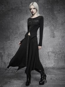 SHEIN ICON Women's Asymmetrical Hem Hook Button High Waist Mid-Length Skirt, Gothic Style, Versatile For Autumn/Winter And Halloween - Black - View 4