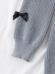 Tween Girl Grey Bow Decor Elegant Knit Dress - Grey - View 5