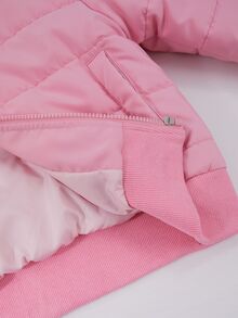 SHEIN 女童時尚加厚棉襖外套，長袖，抓絨，大毛領加厚連帽棉襖，兒童冬季外套 - 淺粉色 - 查看 7