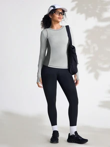 Exploreva Exploreva Casual Color Block Splice Long Sleeve Elastic Skin-Friendly Outdoor T-Shirt - Grey - View 6