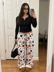 Comfortcana Plus Size Women's All-Over Print Casual Versatile Daily Wear Long Pants - White - View 2