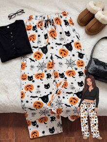 Comfortcana Plus Size Women's All-Over Print Casual Versatile Daily Wear Long Pants - White - View 6