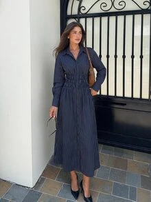 Siren Gaze Women's Striped Casual Party Dress - Navy Blue - View 3