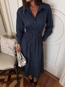 Siren Gaze Women's Striped Casual Party Dress - Navy Blue - View 7