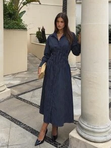 Siren Gaze Women's Striped Casual Party Dress - Navy Blue - View 1