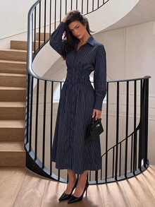 Siren Gaze Women's Striped Casual Party Dress - Navy Blue - View 2