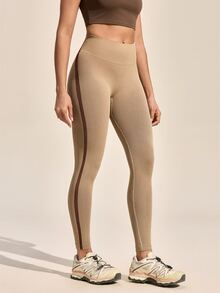 Exploreva Exploreva 女士拼接撞色舒适百搭日常跑步户外紧身裤 - 棕色 - 查看 6