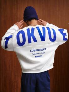 TOKVUE 男士休閒寬鬆針織拼接衛衣，夏日風格，適合街頭時尚穿搭 - 白色 - 查看 4