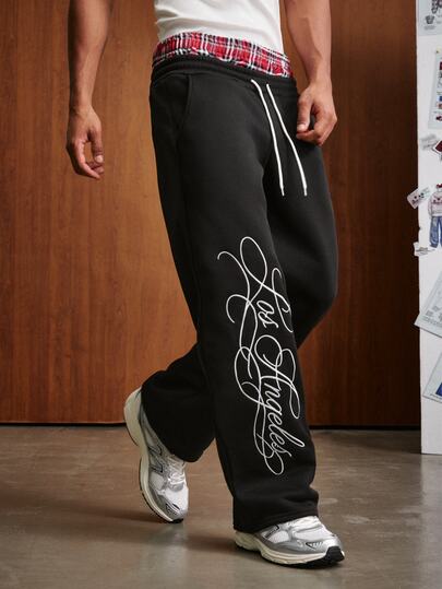 TOKVUE Pantalones de chándal para hombre INS talla grande vendidos con bordado 3D, parche de firma y estampado a cuadros, regalo para novio/esposo, adecuado para reuniones y viajes