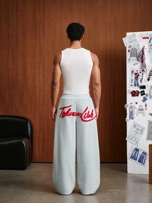 TOKVUE Men's FREEDOM Embroidered Loose Sweatpants, Colorblock Design, Suitable For Autumn, Street Style, Urban Casual Wide Leg Pants For Music Festivals And Nightclubs - Light Grey - View 5