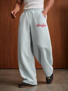 TOKVUE Men's FREEDOM Embroidered Loose Sweatpants, Colorblock Design, Suitable For Autumn, Street Style, Urban Casual Wide Leg Pants For Music Festivals And Nightclubs - Light Grey - View 2