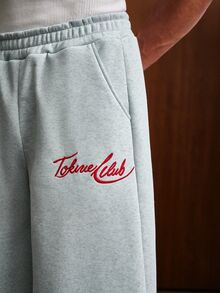 TOKVUE Men's FREEDOM Embroidered Loose Sweatpants, Colorblock Design, Suitable For Autumn, Street Style, Urban Casual Wide Leg Pants For Music Festivals And Nightclubs - Light Grey - View 3
