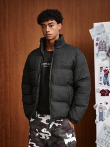Jaket Lengan Panjang Bertekstur dengan Resleting TOKVUE, Musim Gugur/Dingin - Hitam - View 1