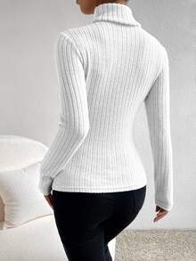 SHEIN Frenchy 長袖翻領紋理布料白色t卹 - 白色 - 查看 3