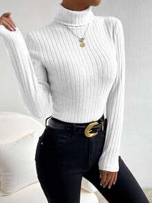 SHEIN Frenchy 長袖翻領紋理布料白色t卹 - 白色 - 查看 4