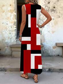EMERY ROSE Casual Simple Color Block Pattern Dress For Women, Suitable For Summer,Bohemian Clothes Chic Dress,Casual - Multicolor - View 3