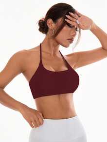 Slayform Slayform Sujetador deportivo de mujer de unicolor con espalda cruzada y tirantes anchos - Burdeos - Ver 5