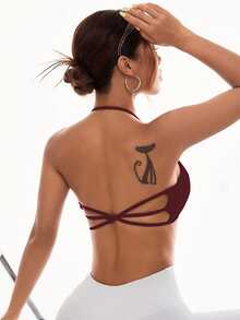Slayform Slayform Sujetador deportivo de mujer de unicolor con espalda cruzada y tirantes anchos - Burdeos - Ver 8