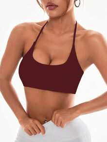 Slayform Slayform Sujetador deportivo de mujer de unicolor con espalda cruzada y tirantes anchos - Burdeos - Ver 9