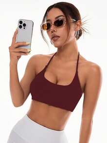 Slayform Slayform Sujetador deportivo de mujer de unicolor con espalda cruzada y tirantes anchos - Burdeos - Ver 6