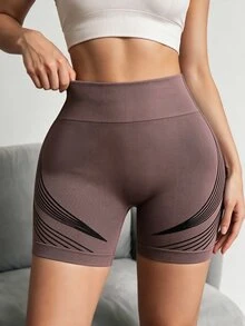 Gameset SHEIN Sport Seamless Sports Shorts, Women's Athletic Shorts, Butt Lifting & Waist Cinching For Running & Fitness - Brown - View 2