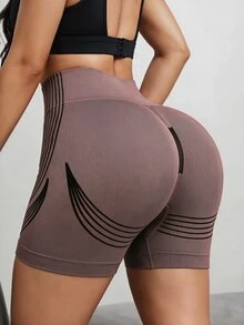 Gameset SHEIN Sport Seamless Sports Shorts, Women's Athletic Shorts, Butt Lifting & Waist Cinching For Running & Fitness - Brown - View 1