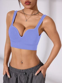 Slayform Slayform Seamless Sports Bra, Yoga Fitted Bra, One-Piece Cup Bra, Sports Bra Gym Aqua Blue Summer Athleisure - Lilac Purple - View 4