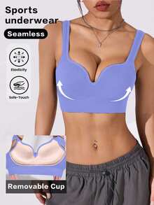 Slayform Slayform Seamless Sports Bra, Yoga Fitted Bra, One-Piece Cup Bra, Sports Bra Gym Aqua Blue Summer Athleisure - Lilac Purple - View 3