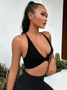 Slayform Slayform Twist Front Crisscross Backless Crop Sports Going Out Bra - Black - View 4