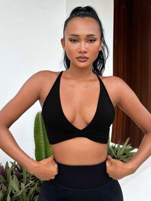 Slayform Slayform Twist Front Crisscross Backless Crop Sports Going Out Bra - Black - View 5