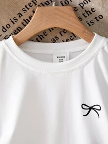 Summer,Bohemian,Squishy,Tween Girls Bow Decor Round Neck Short Sleeve T-Shirt And Denim Shorts Set, Short Sleeve Top And Shorts, Casual Minimalist Top Shorts, Summer Tween Girl Clothes Set, Tween Girl Casual Sets,Squishy , Tween Girl Outfits Set Summer Outfit Inspo Casual Summer Outfits Outfit Summer Outfit For Girls - Multicolor - View 5