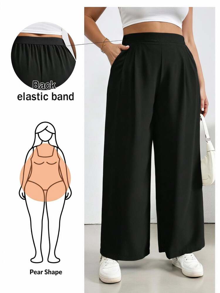 Auralis Women's Plus Size Wide Waistband Black Wide Leg Pants Spring To Summer Fall - Black - View 1
