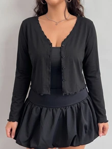 GalTyme Kaos Polos Kasual Ukuran Besar untuk Musim Gugur - Hitam - View 6