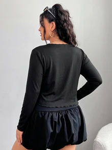 GalTyme Kaos Polos Kasual Ukuran Besar untuk Musim Gugur - Hitam - View 7