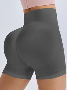 Slayform Slayform Seamless Yoga Shorts/High Waist Tummy Control Lifting/Dynamic Textured Fabric/Sports Cycling Daily Versatile - Dark Grey - View 3
