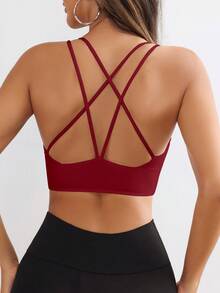 Slayform Slayform Women's Solid Color Cutout Design Daily Gym Fitness Athleisure Sports Bra Burgundy Red Summer - Burgundy - View 3