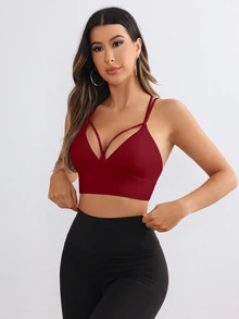 Slayform Slayform Women's Solid Color Cutout Design Daily Gym Fitness Athleisure Sports Bra Burgundy Red Summer - Burgundy - View 5