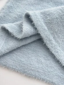Elamini Women's Autumn/Winter Off-Shoulder Faux Mink Fur Bow Decor Ruched Cute Versatile Atmosphere Knit Sweater Dress - Baby Blue - View 7