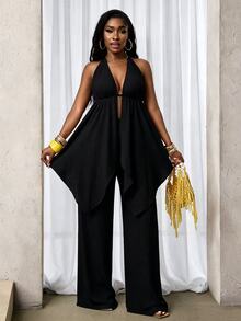 Zolique New Sexy And Fashionable Neck Hanging Strap Texture Fabric Shorts Two Pieces Set - Black - View 7