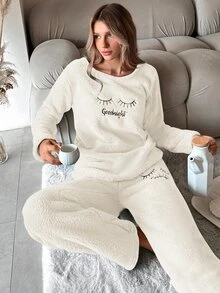 SHEIN قطعتان من القماش الأبيض الناعم والفرو للنساء ذوات الحجم الكبير - أبيض - مشاهدة 6